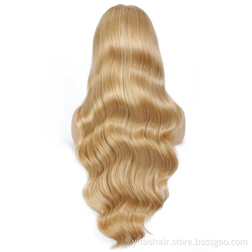 Blonde long wave Lace front Wig L Part Heat Resist Fiber Soft Long body Wave Hair Wig For Black Women Synthetic Lace Front Wigs